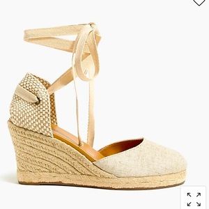 J CREW ANKLE-WRAP CANVAS ESPADRILLE WEDGES COLOR: METALLIC GOLD,